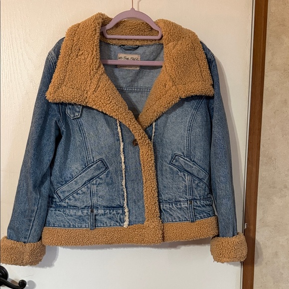 We The Free Jackets & Blazers - We The Free Blue Denim Jacket with Tan Sherpa Trim